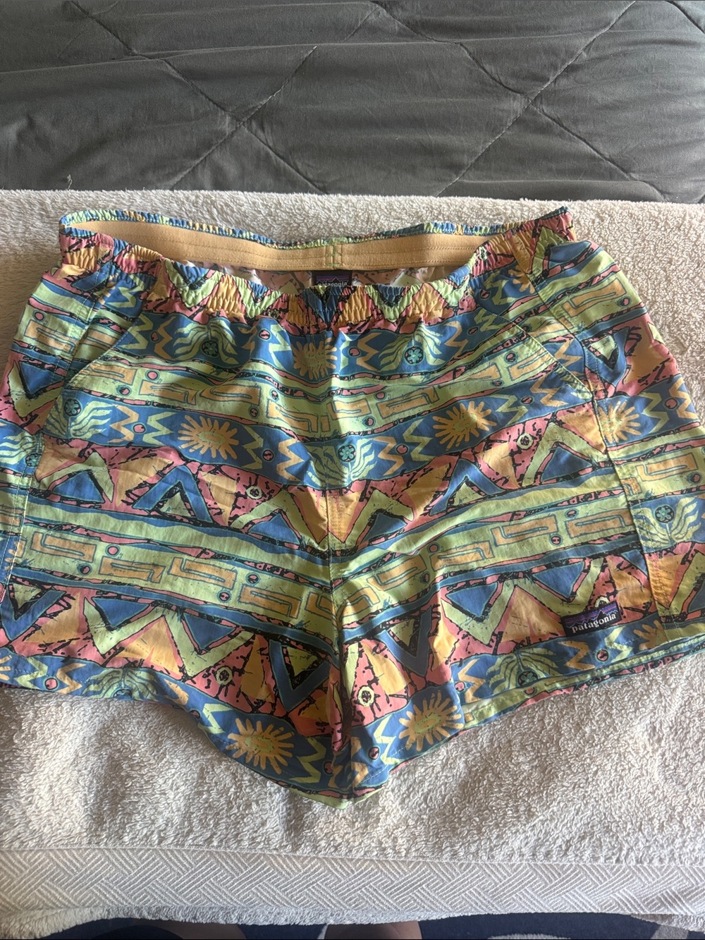 Patagonia Women's Aztec-Print Shorts in Green, Blue, Pink & Yellow